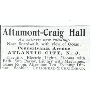 Altamont-Craig Hall Atlantic City NJ c1918 Original Advertisement AE5-SV4